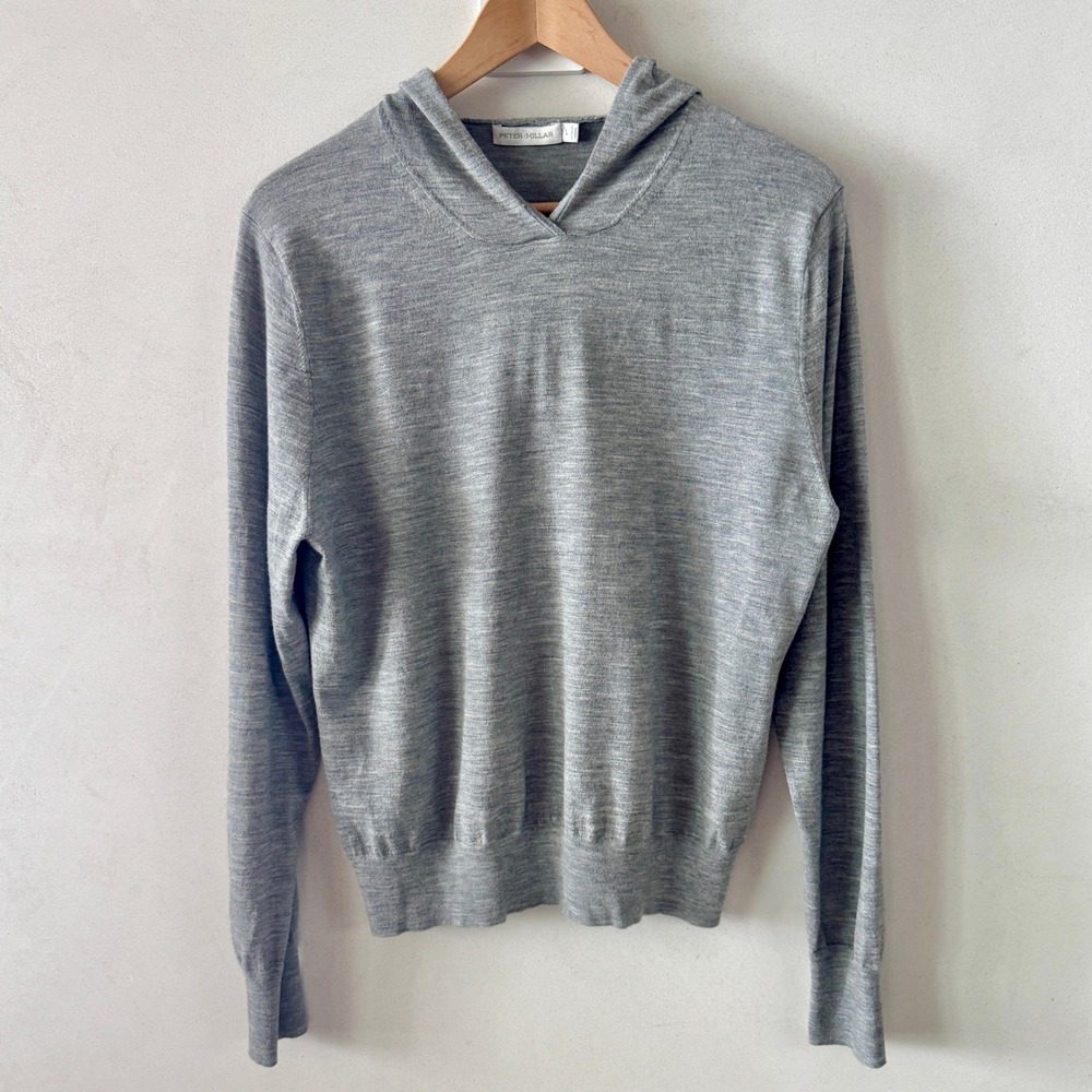 Peter Millar Womens Excursionist Flex Popover Hoodie L Gale Gray Wool Blend Golf